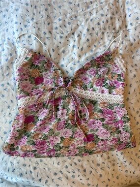 2Bella Floral Lace-Trim Cami in Pink, Green & Cream